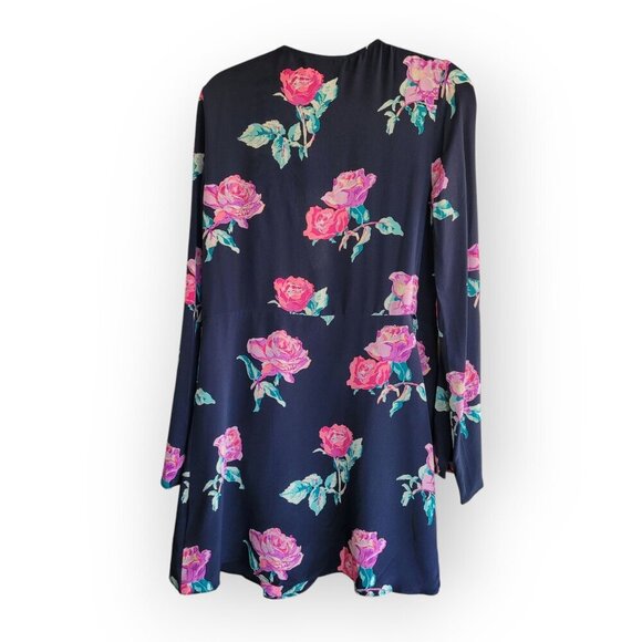 Stone Cold Fox Black Tropical Silk Wrap Mini Dress Long Sleeve XS Boho LA - Picture 5 of 11